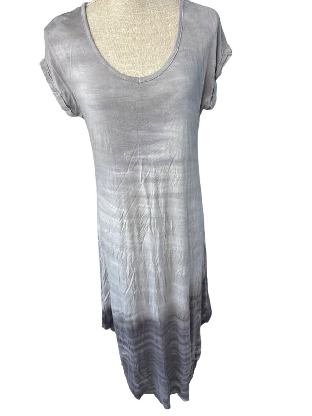 Cable & Gauge Gray Ombre Short Sleeve V-Neck Casual T-Shirt Dress Womens Size L